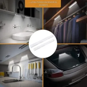 Aplicaciones prácticas de la lámpara LED recargable – Ilumina cualquier espacio del hogar o vehículo Usos múltiples de la lámpara LED recargable de 30 cm: baño, clóset, cocina, garaje y maletera