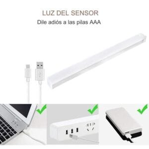Lámpara LED con sensor recargable por USB tipo C – Ahorra energía y olvídate de las pilas AAA Lámpara LED recargable de 30 cm con carga USB tipo C, compatible con laptop, enchufe o powerbank