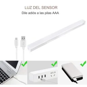 Lámpara LED con sensor recargable por USB tipo C – Ahorra energía y olvídate de las pilas AAA Lámpara LED recargable de 30 cm con carga USB tipo C, compatible con laptop, enchufe o powerbank