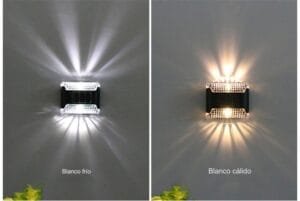 Lámpara solar de pared en versión luz blanca fría o luz cálida – Modelos independientes según ambiente deseado Opciones de luz blanca fría o cálida de lámpara solar de pared para exteriores – Iluminación decorativa y funcional