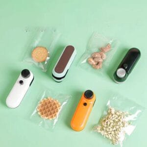 "Selladores portátiles para alimentos - Conservar snacks y frutas frescas con Alemka" "Selladores de bolsas recargables portátiles conservando snacks y alimentos frescos - Alemka Importaciones"